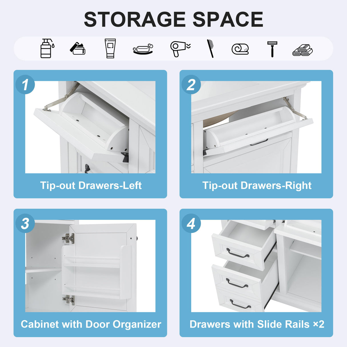 Modern Bathroom Vanity With Sink Top, 4 Drawers And 1 Soft-Close Door
