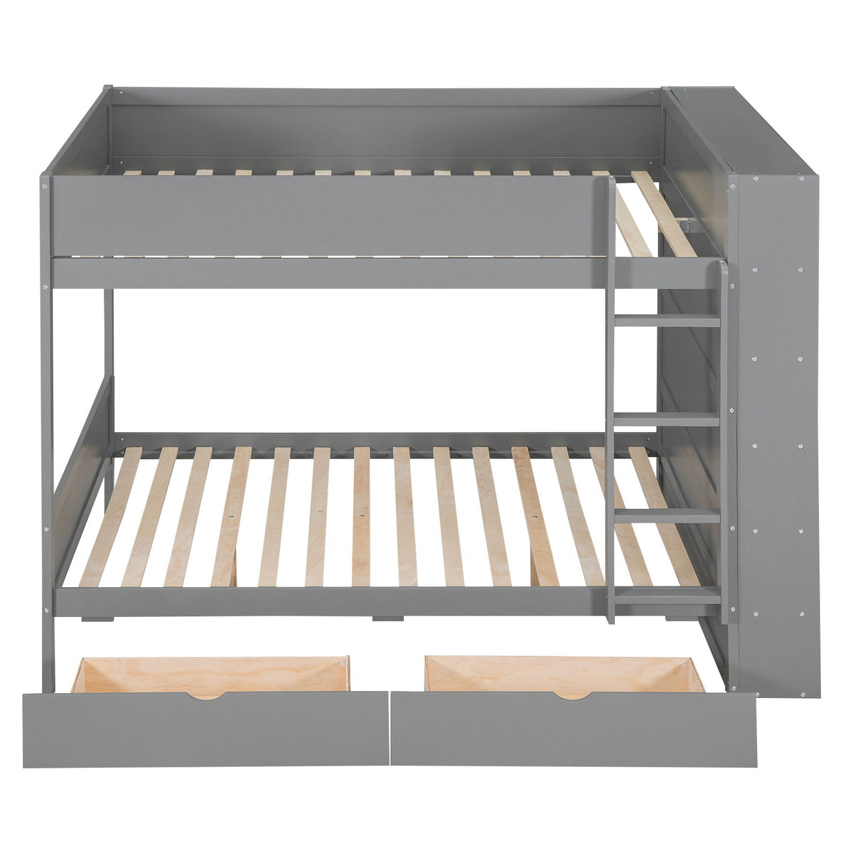 Full Over Full Bunk Bed With 2 Drawers And Multi-Layer Cabinet - Gray