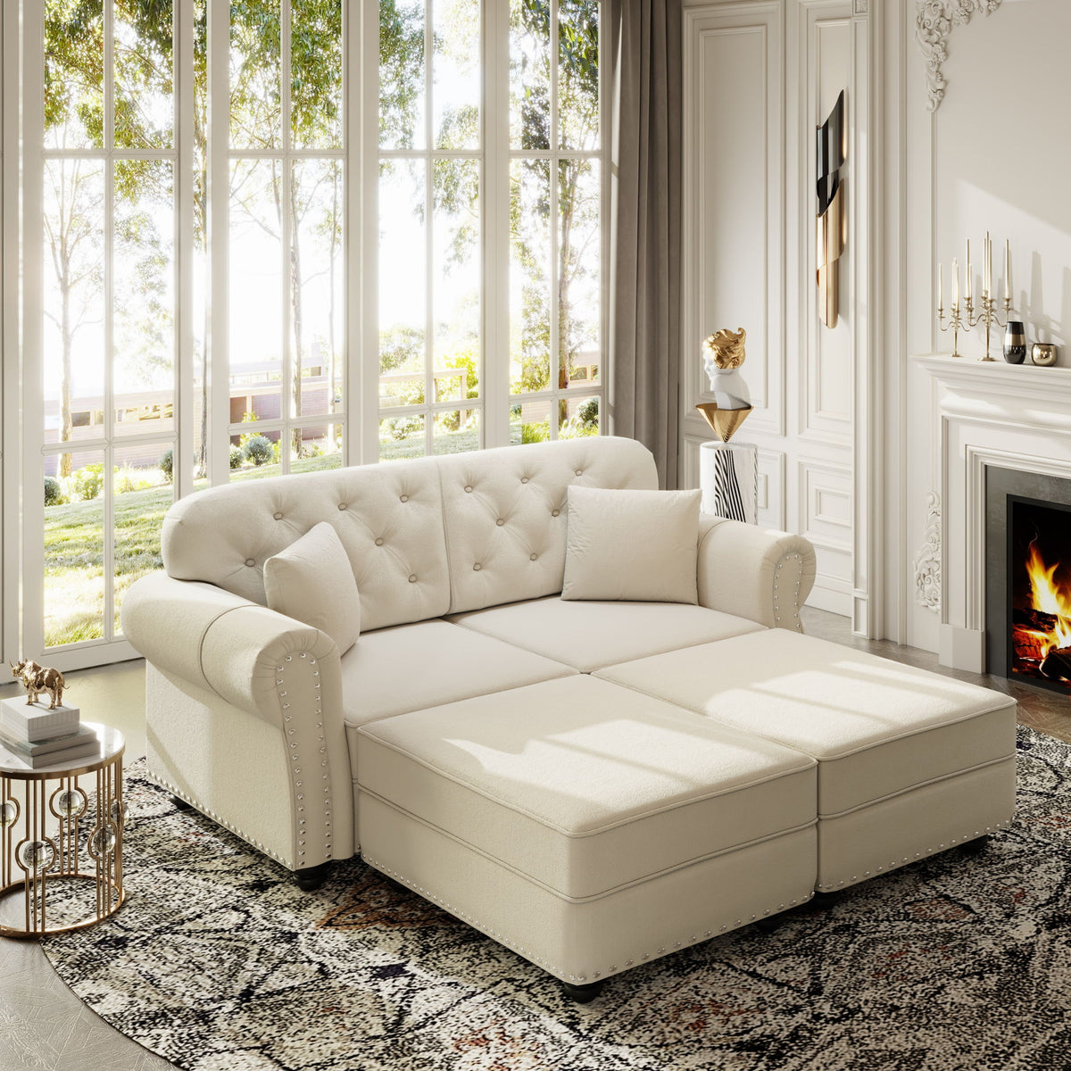 Upholstered Sofa Set With Nailhead Trim And Rolled Armrests, Includes Pillows