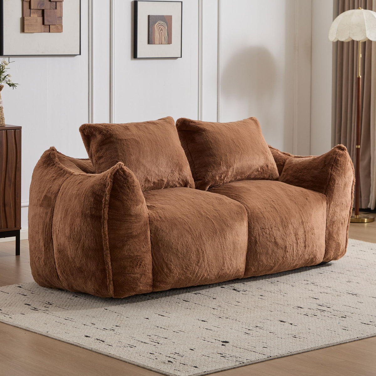 Giant Bean Bag Couch, Ultra Soft Fluffy Loveseat For Living Room