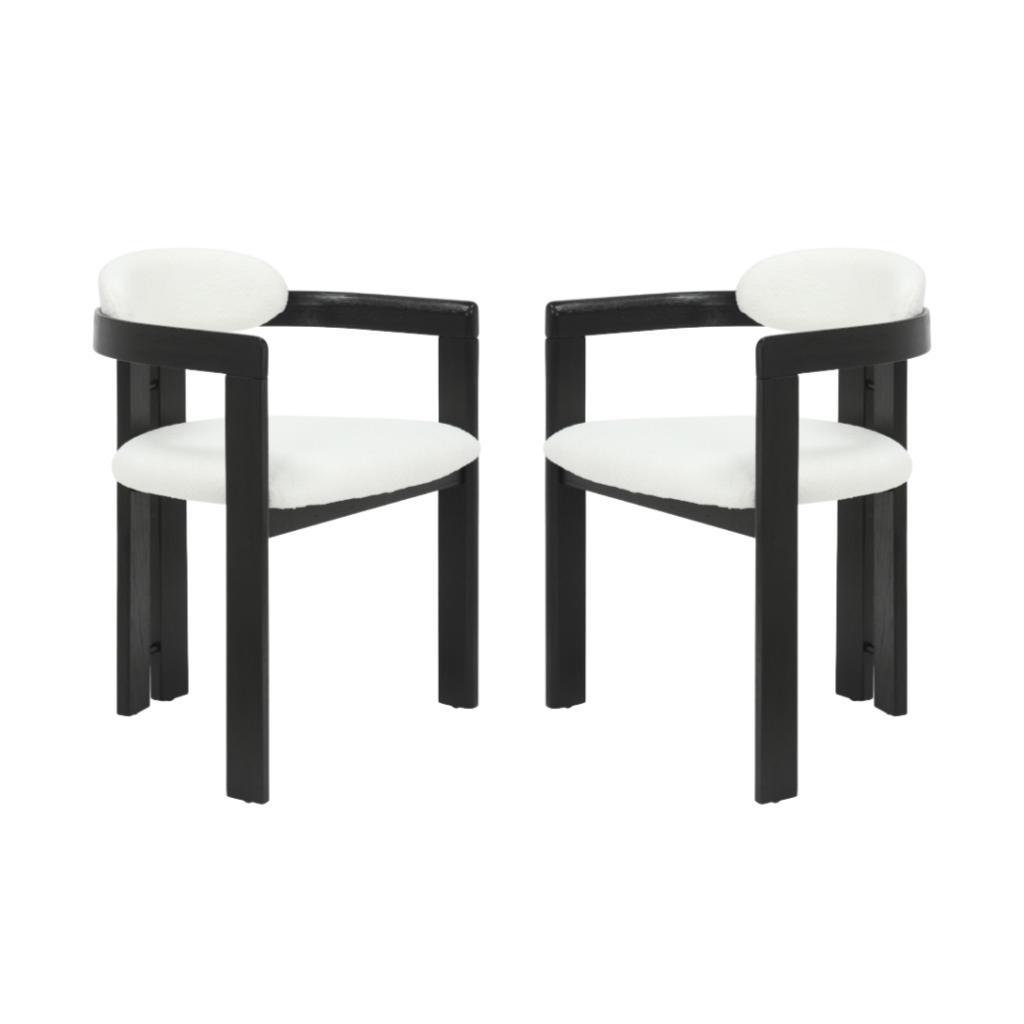 Jazmin - Curved Back Wood Dining Chair With Boucle Fabric Seat Set