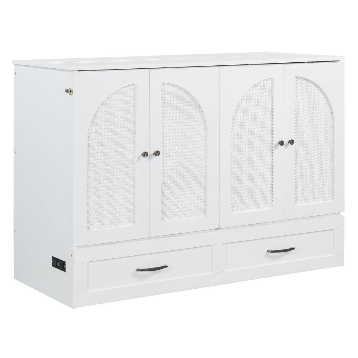 Full Size Murphy Bed & Large Drawers - White