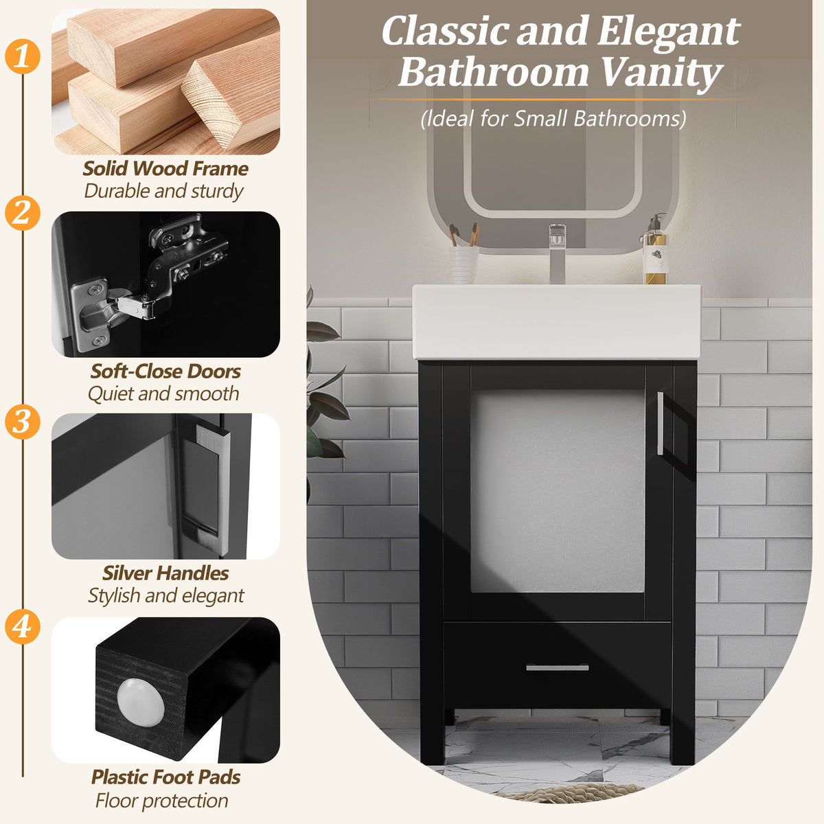 Bathroom Vanity With Ceramic Sink And Ample Storage, Ideal For Small Bathrooms