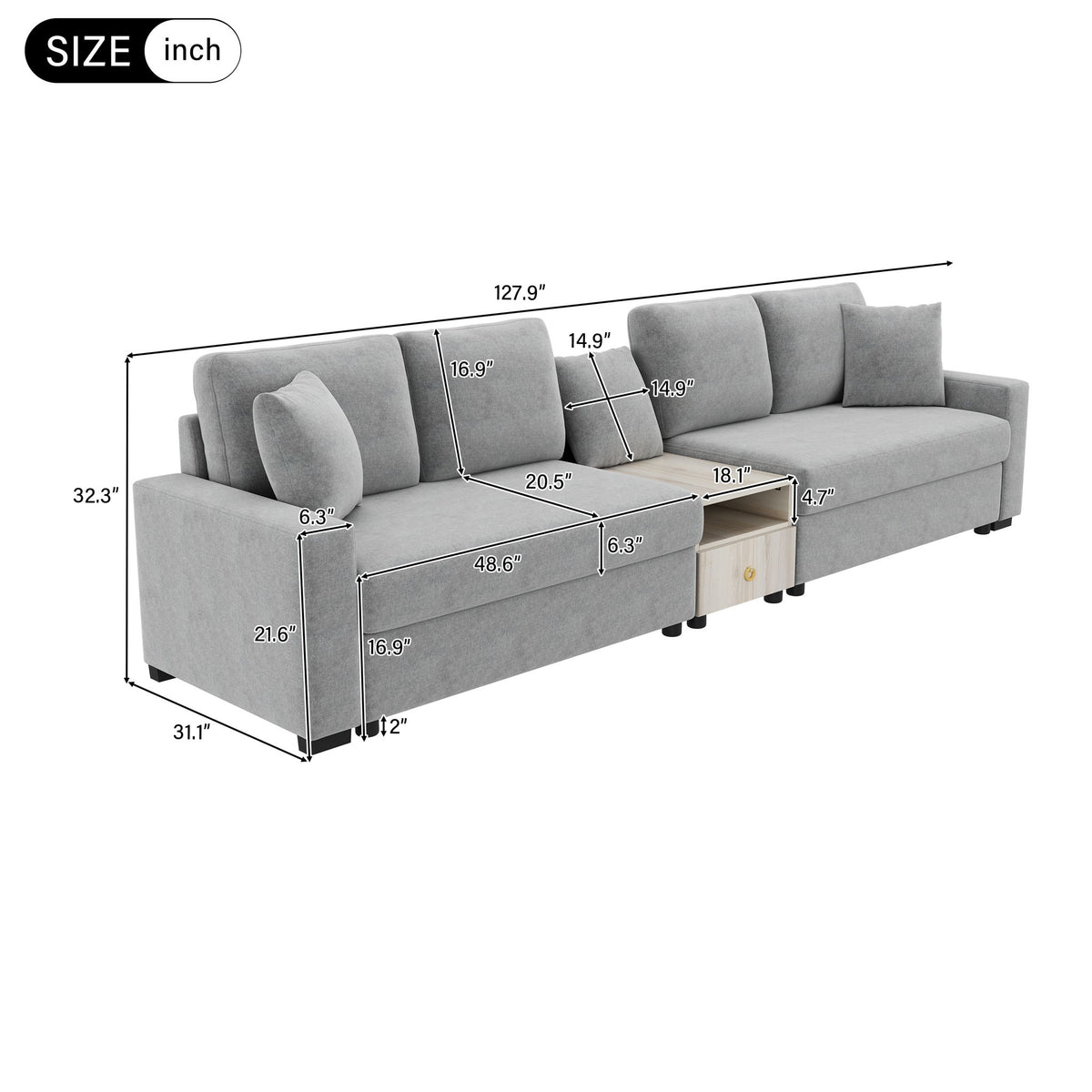 Modular Sofa Couch With Storage Armrest And Center Console