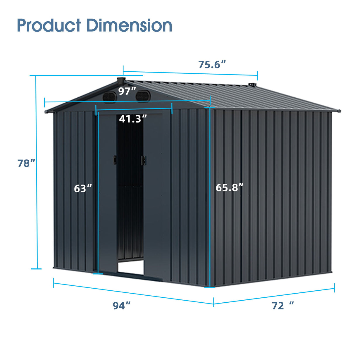 Garden Metal Shed Outdoor Storage Building Weatherproof Steel 6x8ft Dark Gray