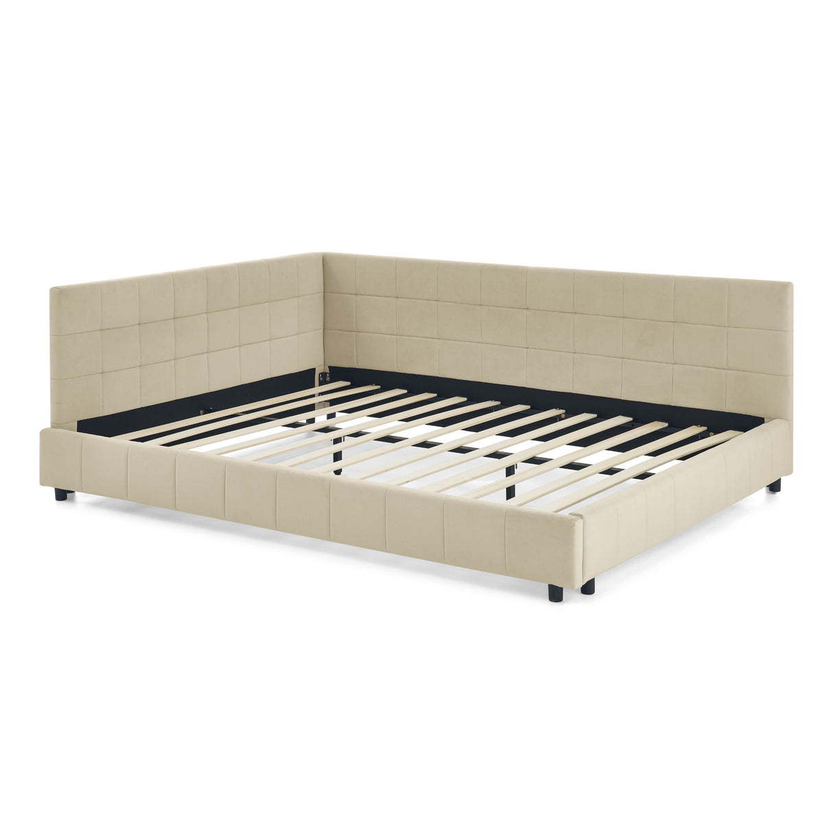 Upholstered Storage Tufted Bed Frame With Backrest And Armrests