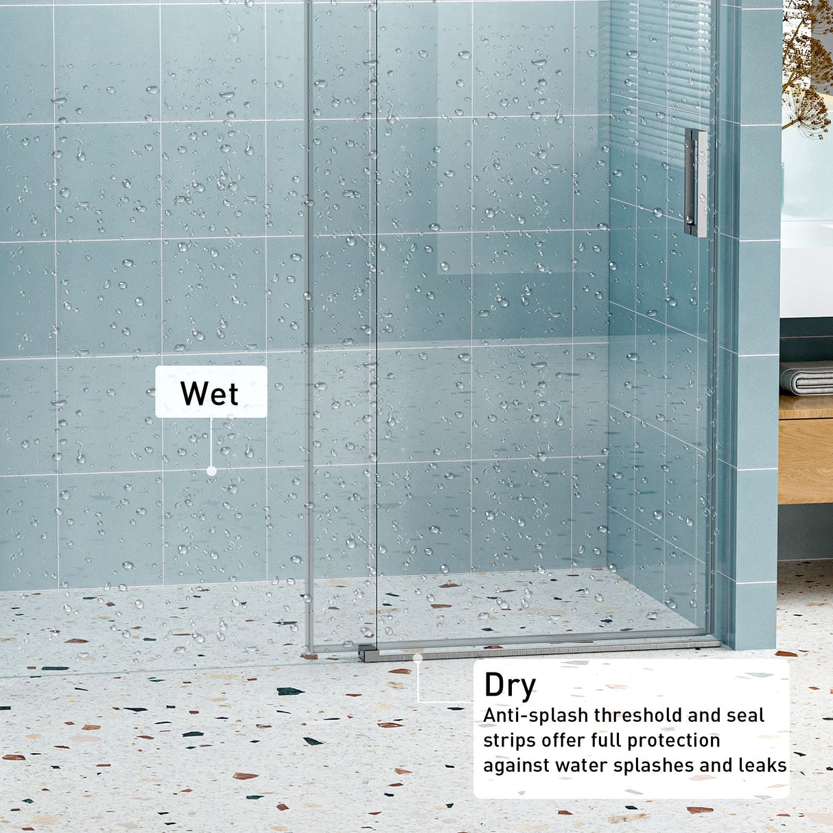 Frameless Soft-Closing Shower Door, 1/4" (6 Mm) Tempered Glass Single Sliding With Explosion Proof Coating