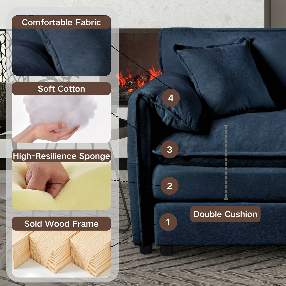 Modern Oversized Loveseat Sofa With Deep Seat And Diy Combination