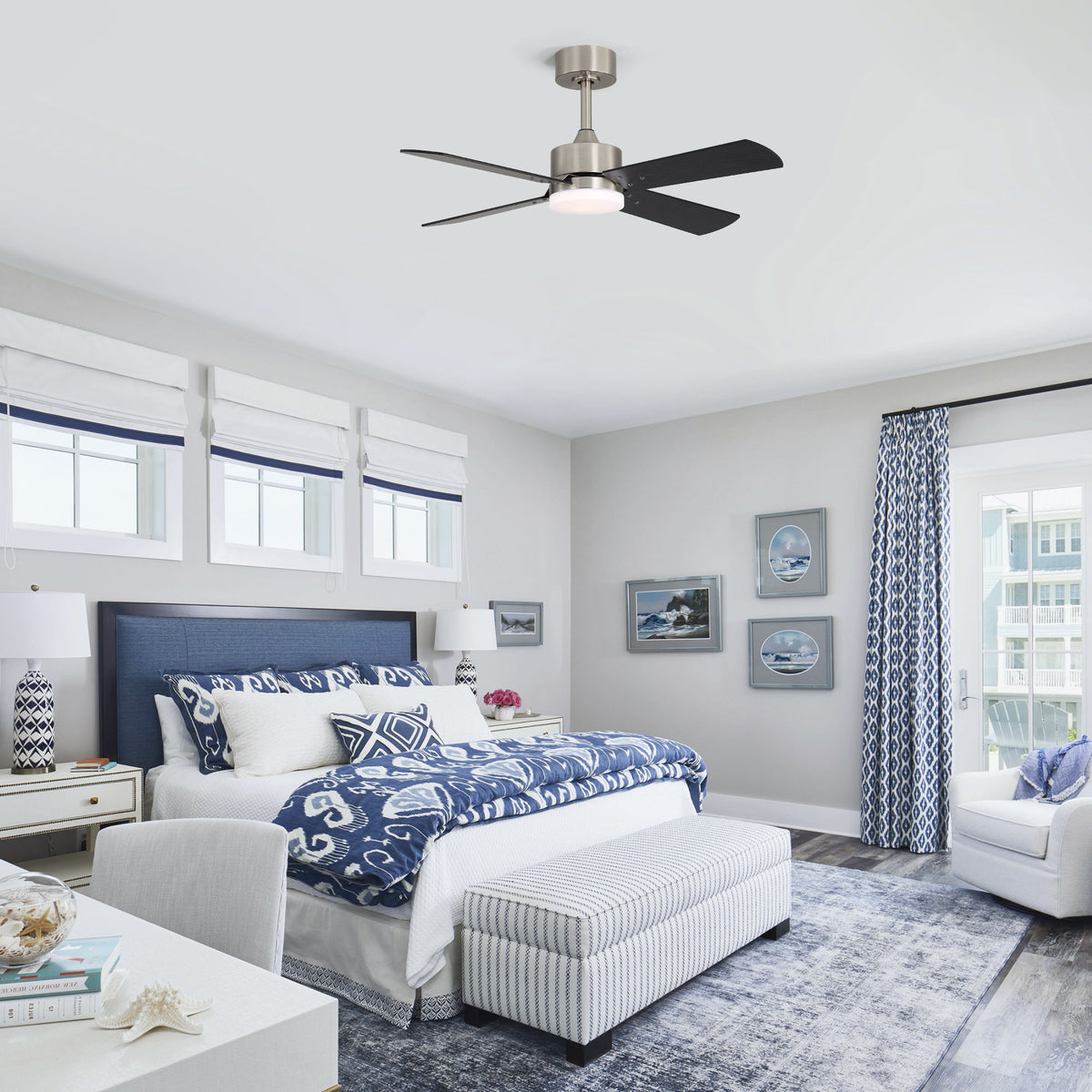 42" Ceiling Fan With Light And Memory Function, DC Reversible Motor, 4 Blades