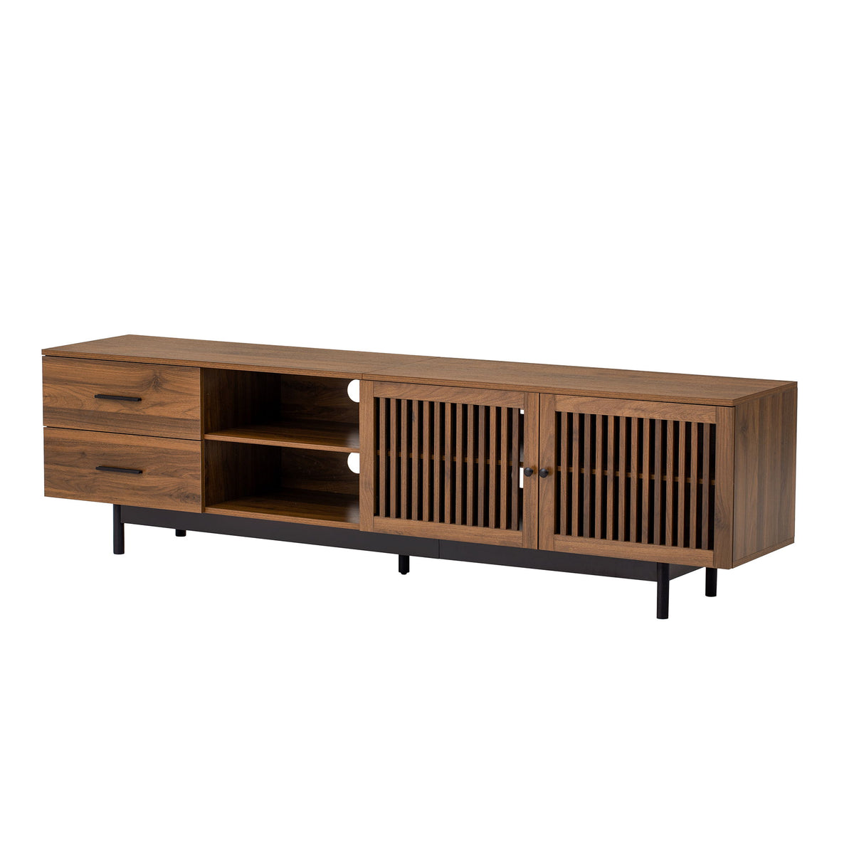 78" TV Stand For TVs Up To 85" Entertainment Center With Deep Drawers & Cable Management, Soft Closing Hinges - Walnut