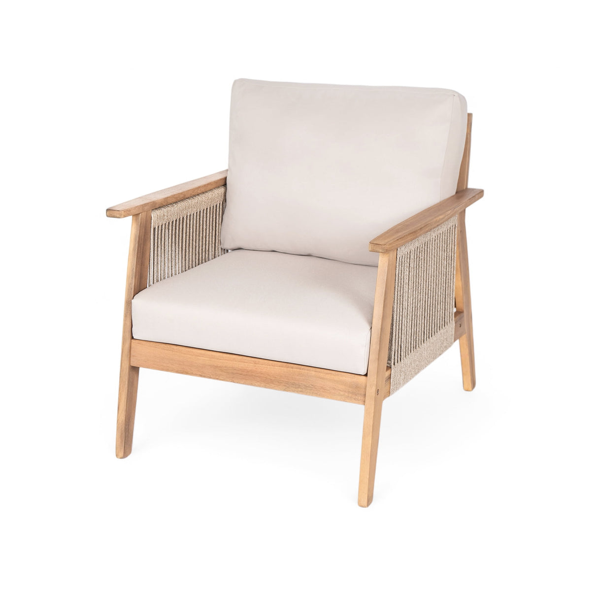 4-Piece Acacia Wood & Rope Patio Sectional Sofa Set