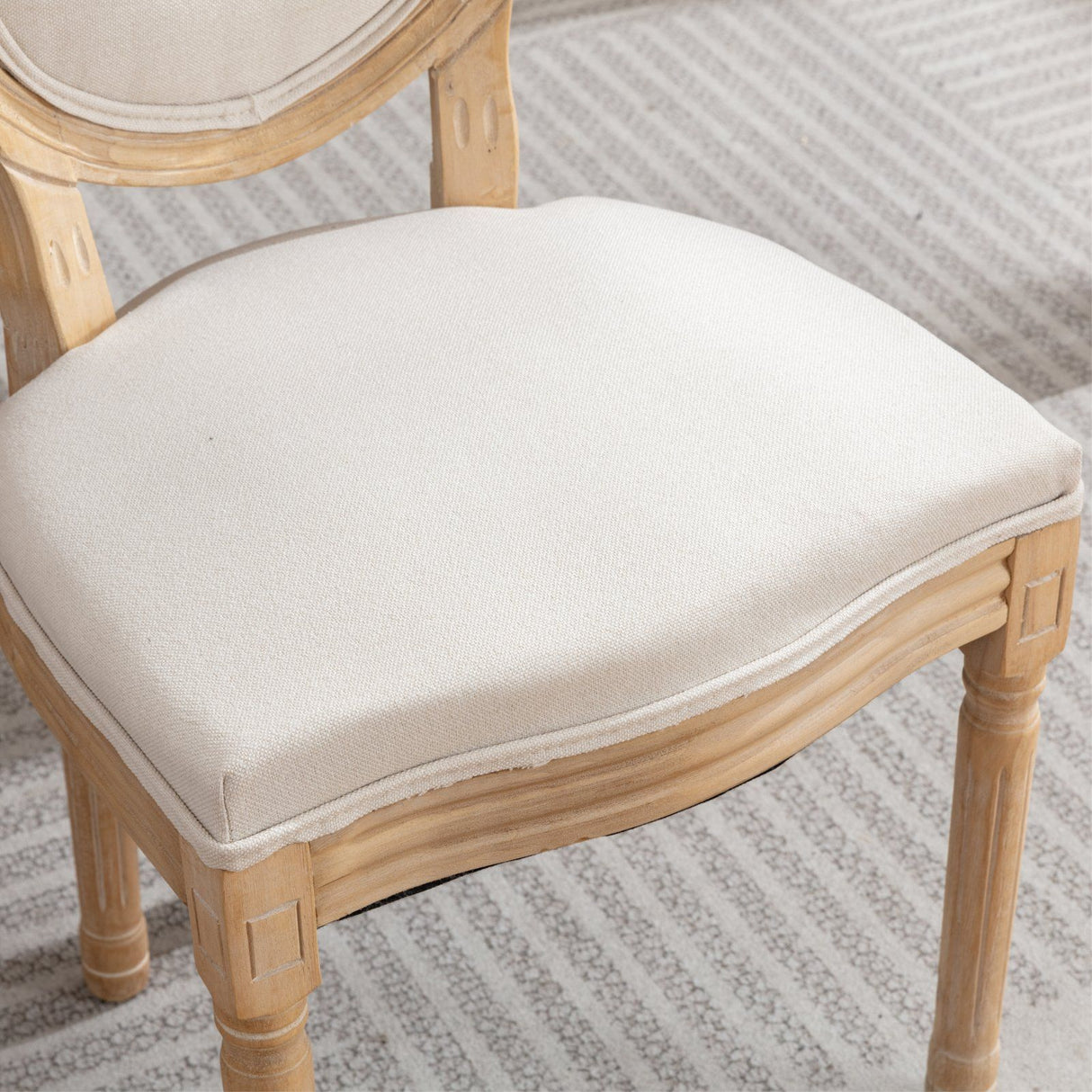 French Style Solid Wood Frame Antique Painting Fabric Back Dining Chair (Set of 2)