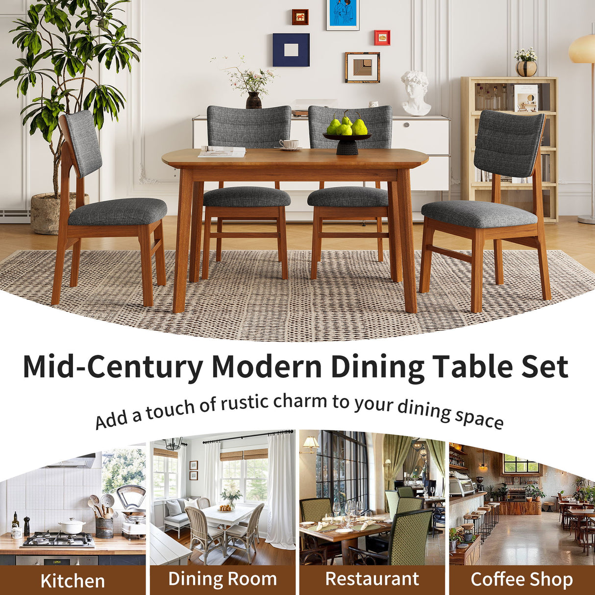 Dining Table Set For 4, Solid Wood Dining Table And Solid Wood Chairs, 5 Pieces Farmhouse Dining Table And 4 Upholstered Chairs - Brown / Gray