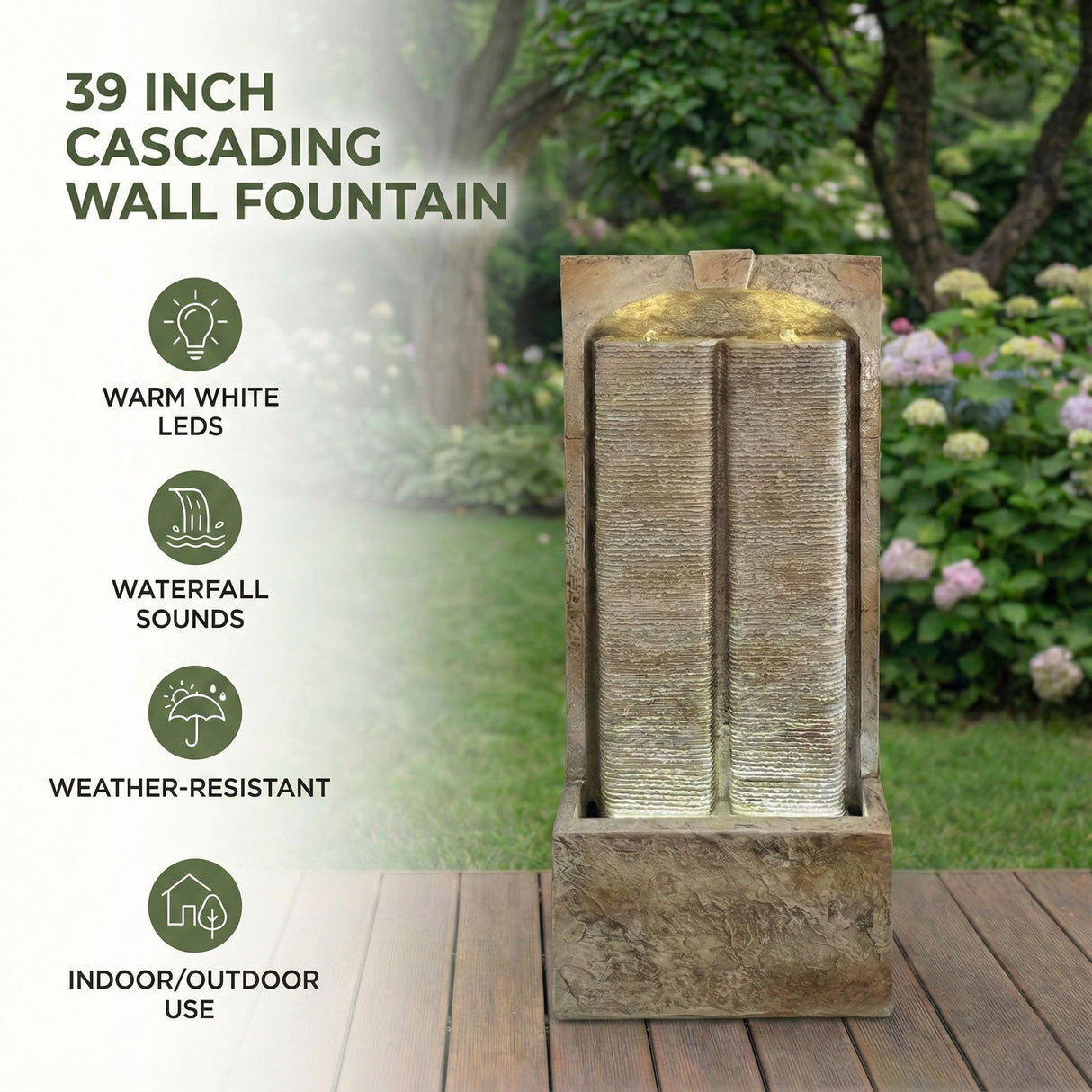 Modern Outdoor Water Fountain With LED Lights