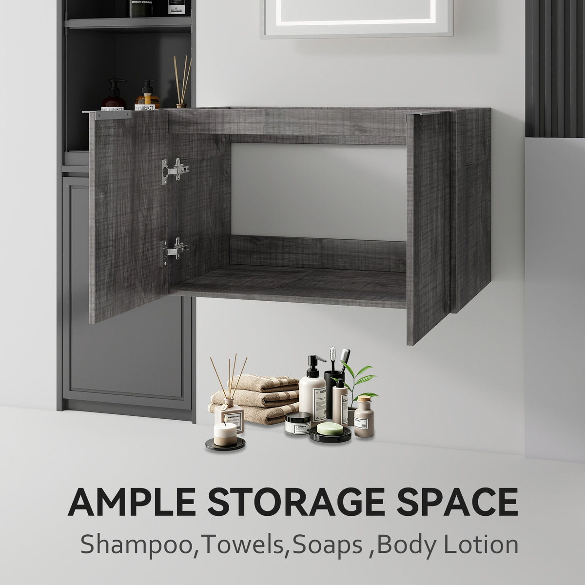 Floating Bathroom Vanity Cabinet With Soft Close Double Doors, Spacious Interior Storage, Wall Mounted, Cabinet Only