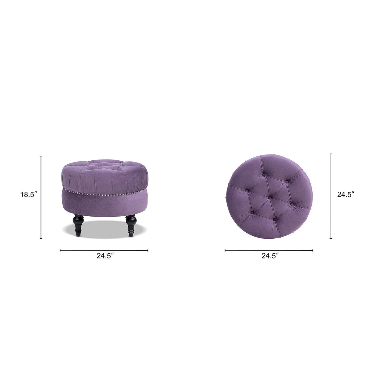 Dawn - Tufted Round Ottoman Nailhead Accents - Purple