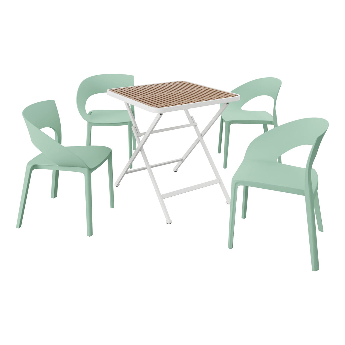 4 Piece Set Of Color Block Designed Single Chairs & Folding Square Table - Haze Green / Khaki / White
