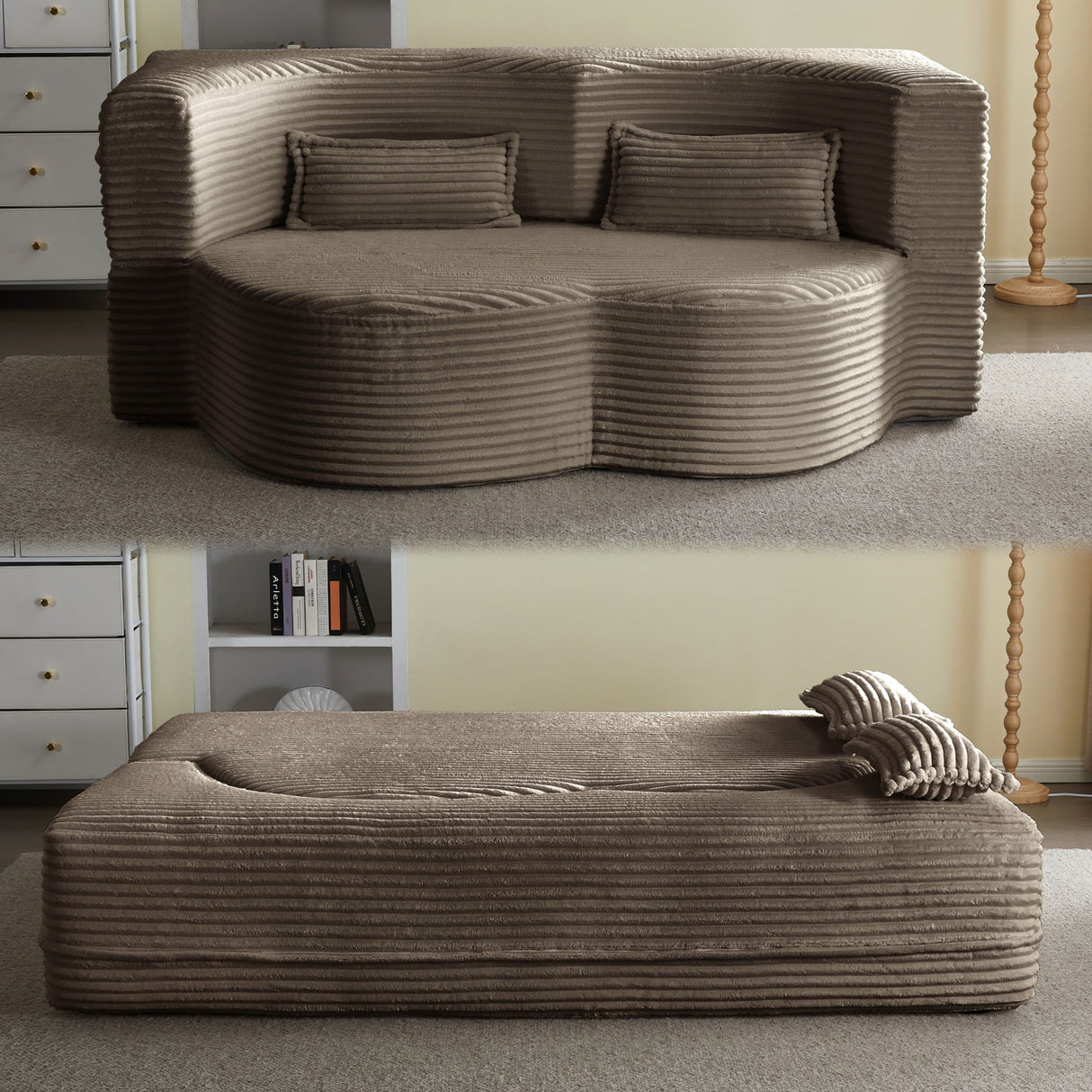 Floor Convertible Sleeper Sofa Bed With 2 Pillows