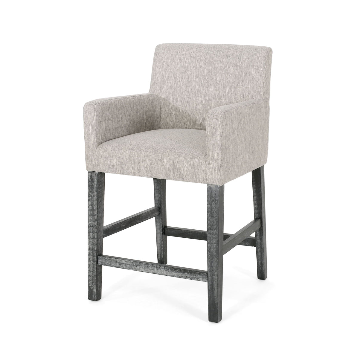 Charmed Upholstered Counter Stool With H Frame Base And Round Arms - Light Gray