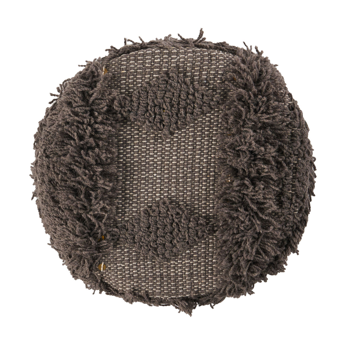 Roja - Handcrafted Wool & Cotton Foot Stool With Eucalyptus Wood Frame - Dark Brown