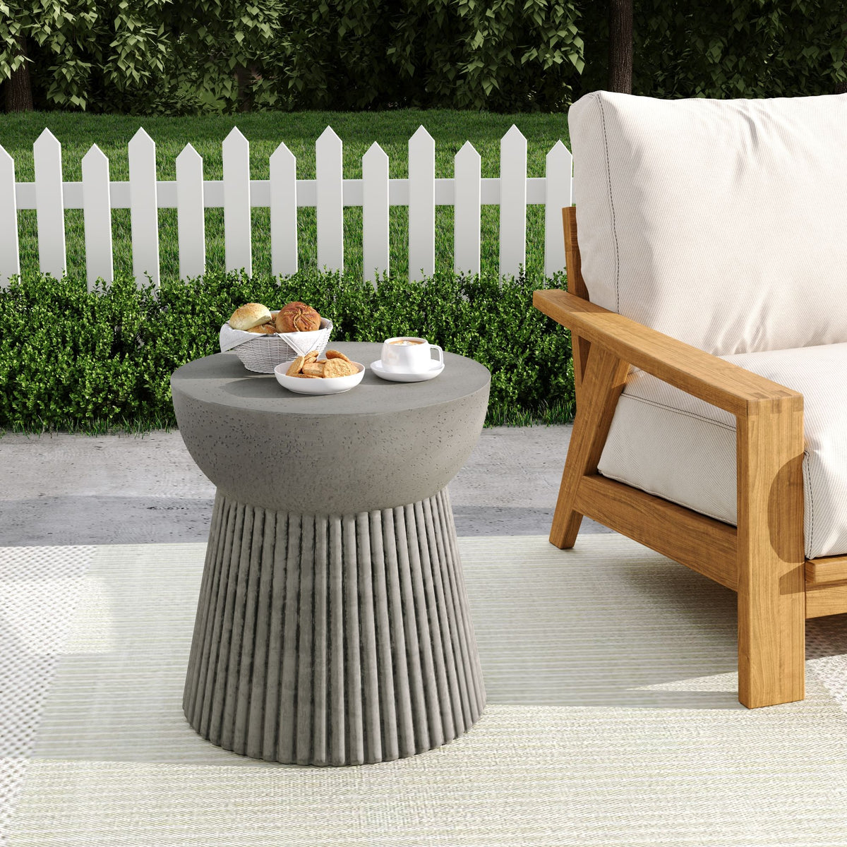 Modern Outdoor Lightweight Concrete Side Table With Hourglass Design - Light Gray