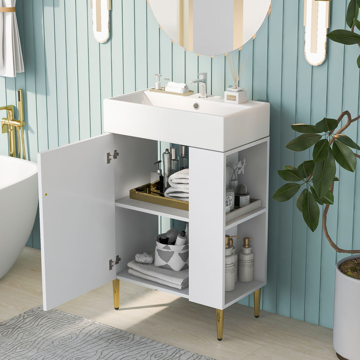 Bathroom Vanity, Combo Cabinet, Bathroom Storage Cabinet, Single Ceramic Sink