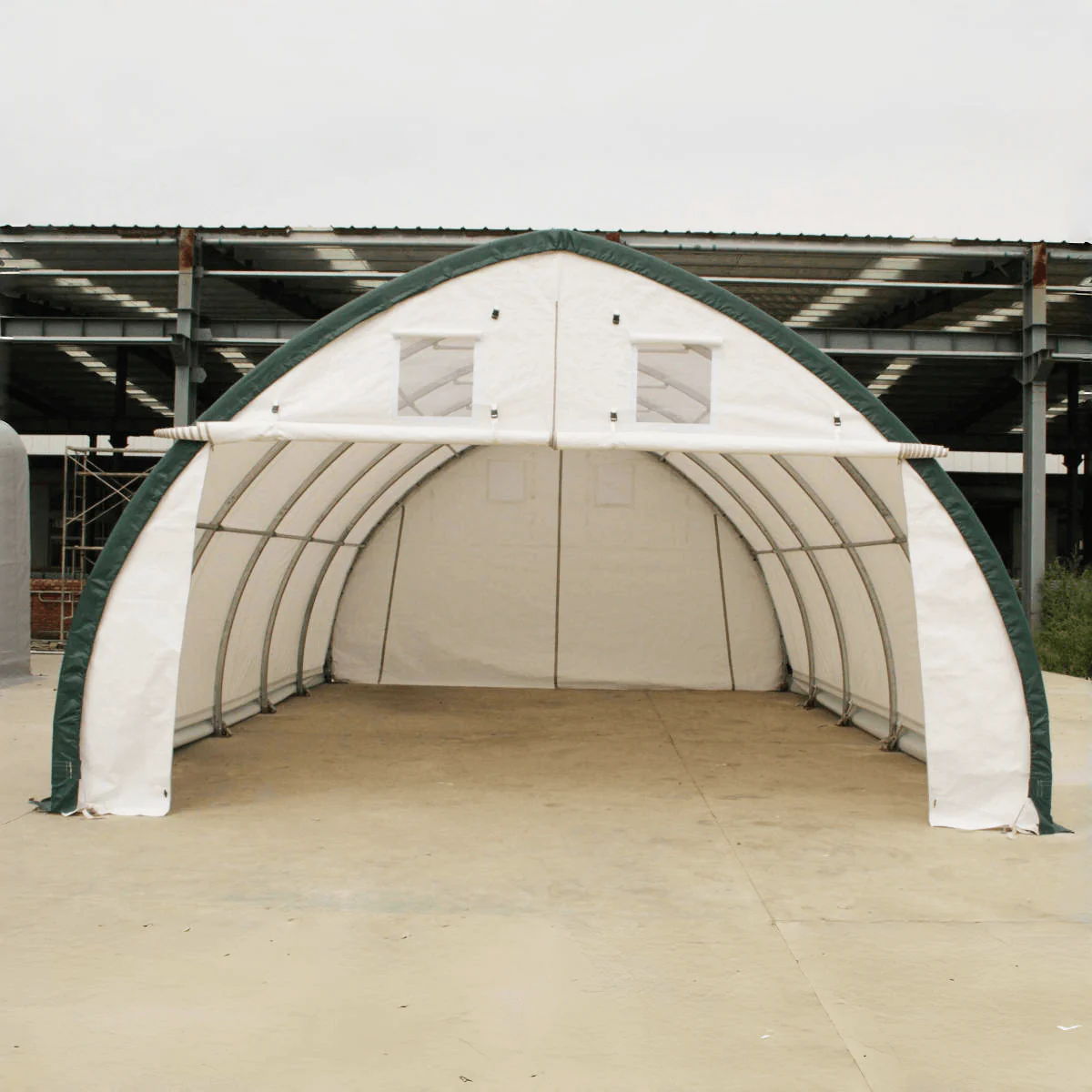 Single Truss Arch Storage Shelter Garden Building Steel Frame White Green