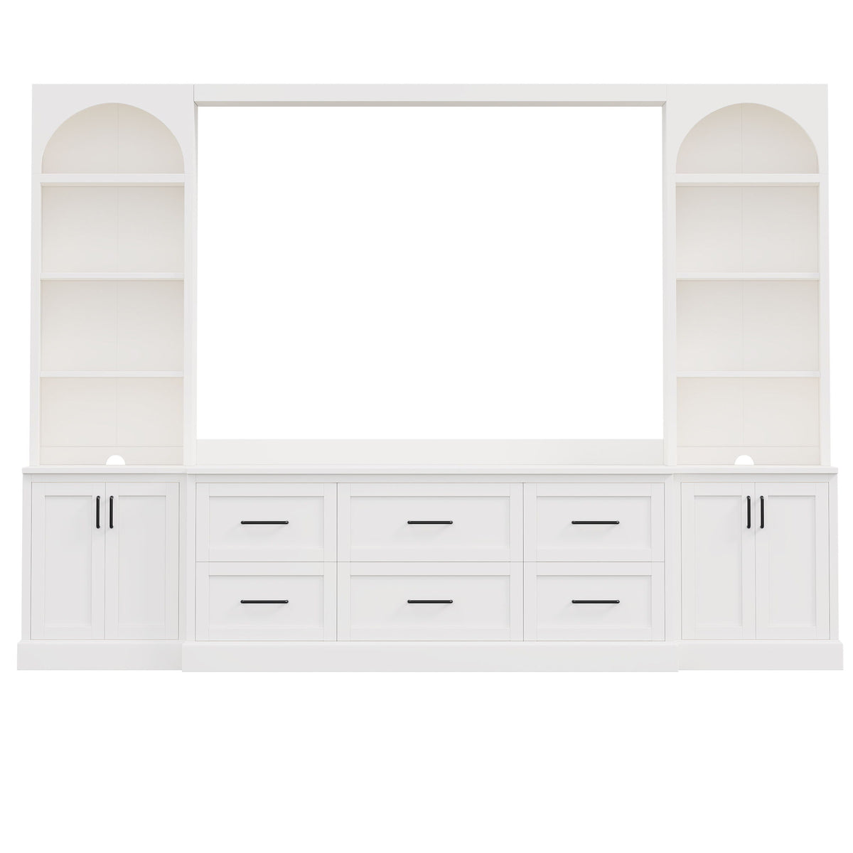 Arched Entertainment Center Wall Unit With 6 Drawers, Large TV Stand With Bookshelves