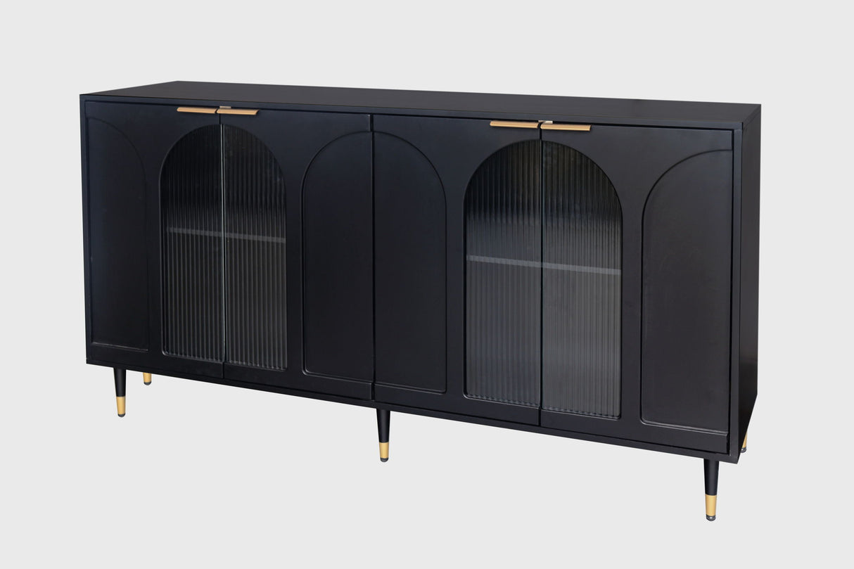 Accent Cabinet Lacquered Wooden Cabinet With 4 Glass Doors Sideboard Buffet Server Cabinet Storage Cabinet, For Living Room, Entryway, Hallway, Office, Kitchen And Dining Room - Black