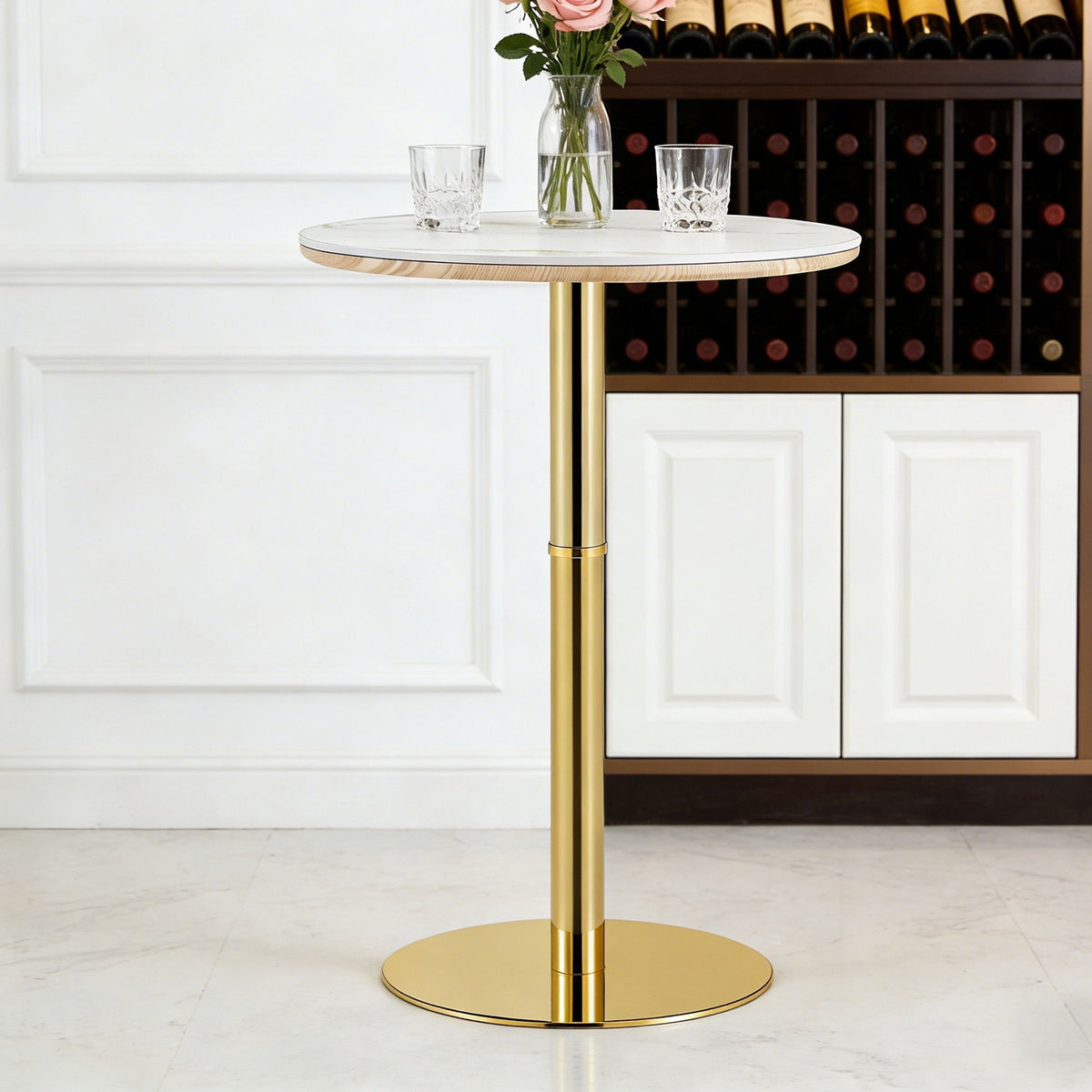Circular Bar Table With Non Adjustable Legs - Gold+White