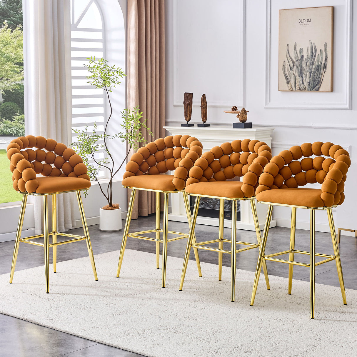 Bubble, Ball Chain Tufted Bar Chairs For Kitchen Island & Home Bar (Set of 2)