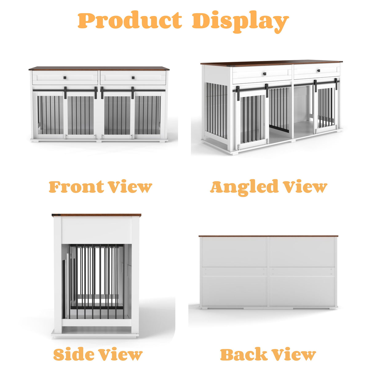Large Dog Crate, Water Resistant Indoor Pets Furniture Double Dog Crates - Brown White