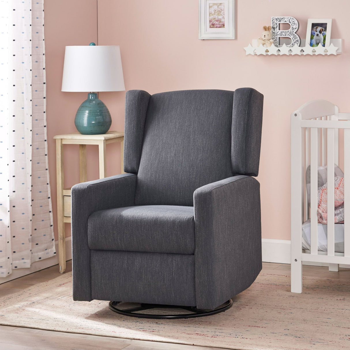 Landau - Contemporary Fabric Upholstered Swivel Recliner - Charcoal
