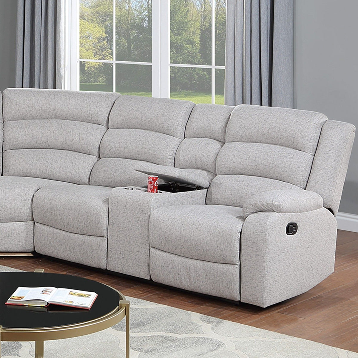 Manual Motion Reclining Loveseat 3 Piece Sectional Set With Console Storage And Cup Holders