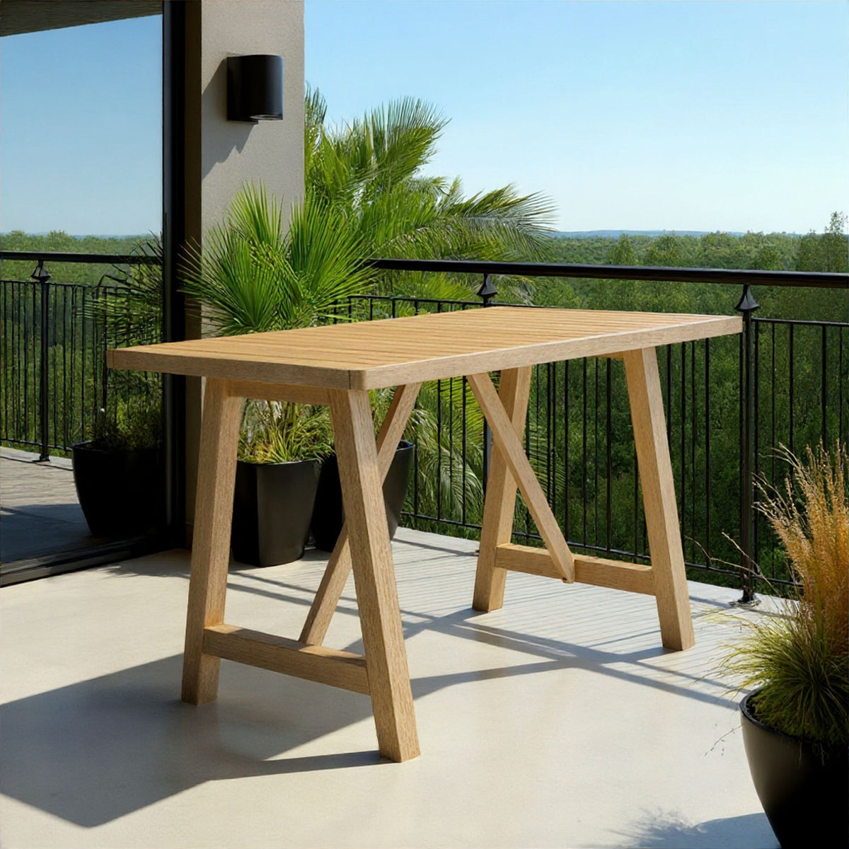 Delfina - 63" Rectangular Outdoor Dining Table, Seats 4 - Natural Eucalyptus