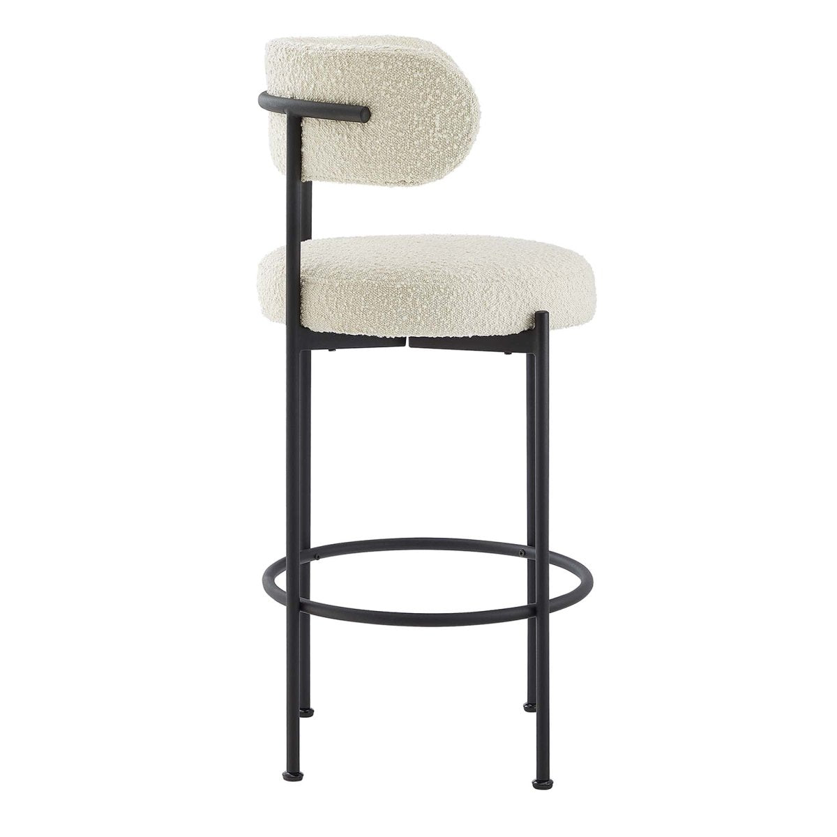 29 Inch Ivory and Black Curved Back Boucle Fabric Bar Stools Set of 2 - Stools available at Alpine Outlets in Denver