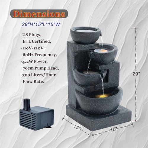 29 - Inch Terrazzo Style 4 - Tier LED Cascading Water Fountain - 🟢 Outdoor Decor available at Alpine Outlets in Denver
