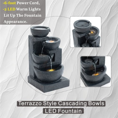 29 - Inch Terrazzo Style 4 - Tier LED Cascading Water Fountain - 🟢 Outdoor Decor available at Alpine Outlets in Denver