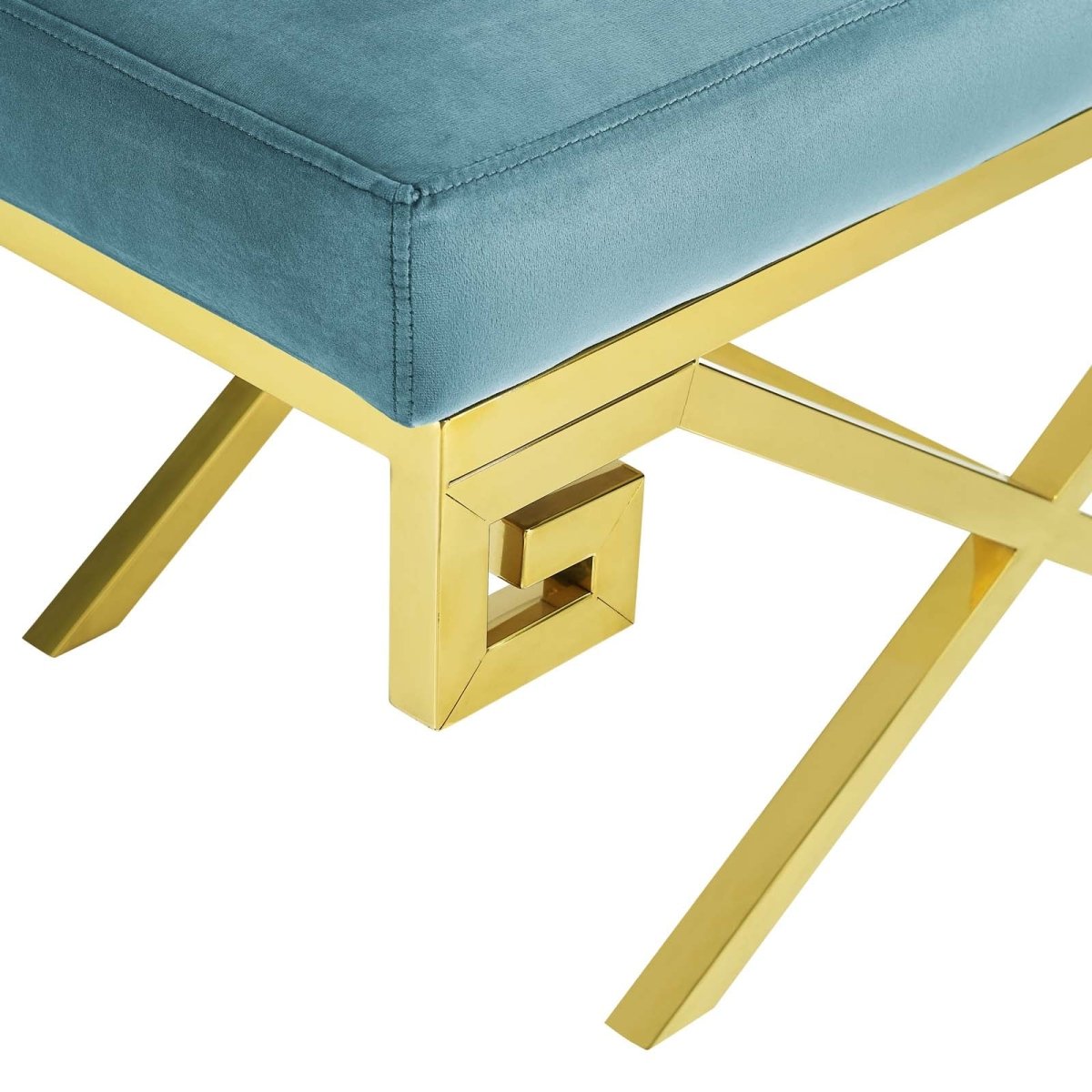 29 Inch Whimsical Greek Key Performance Velvet Bench - Benches available at Alpine Outlets in Denver