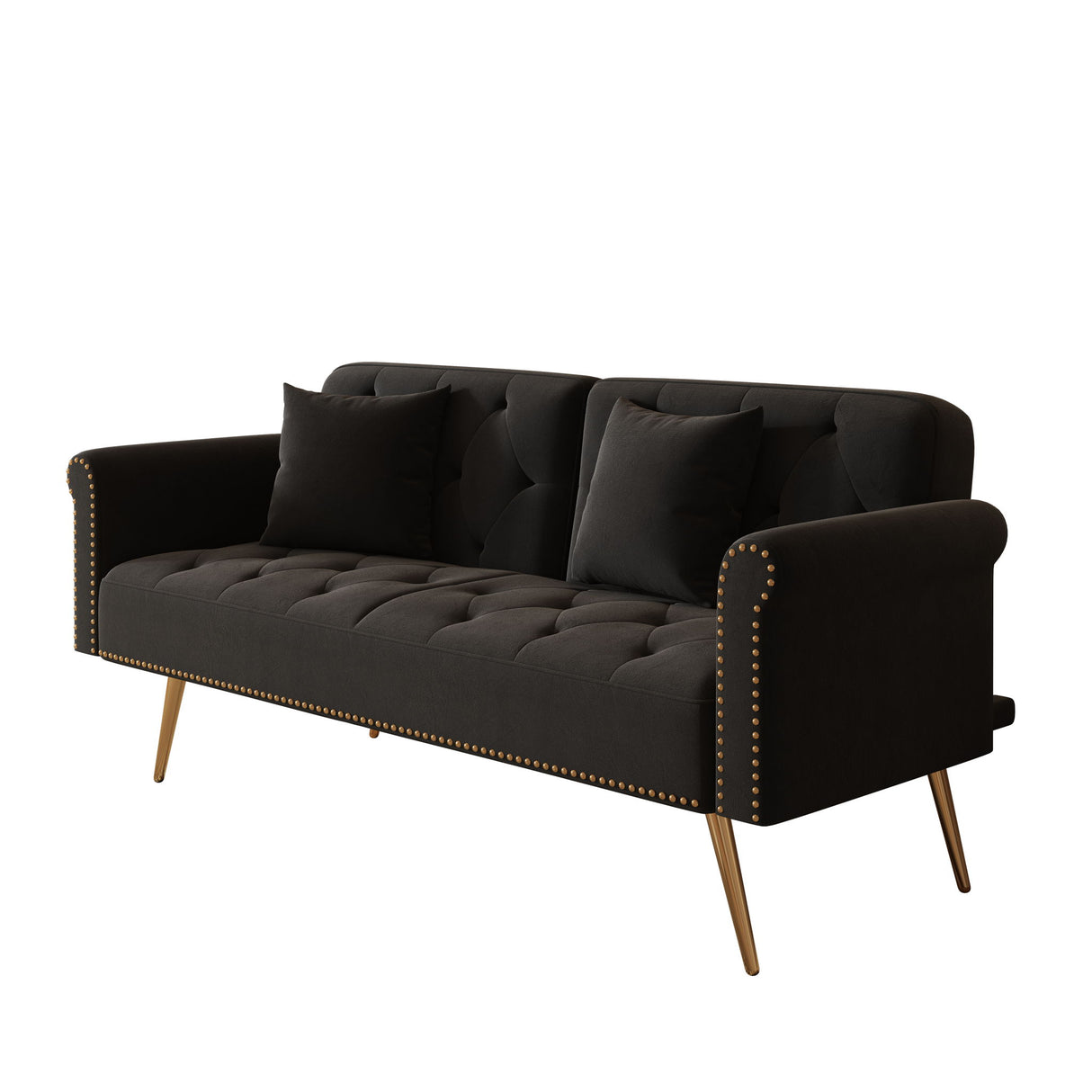 Luxurious Sofa Bed With Nail Head Trim And Matching Pillow