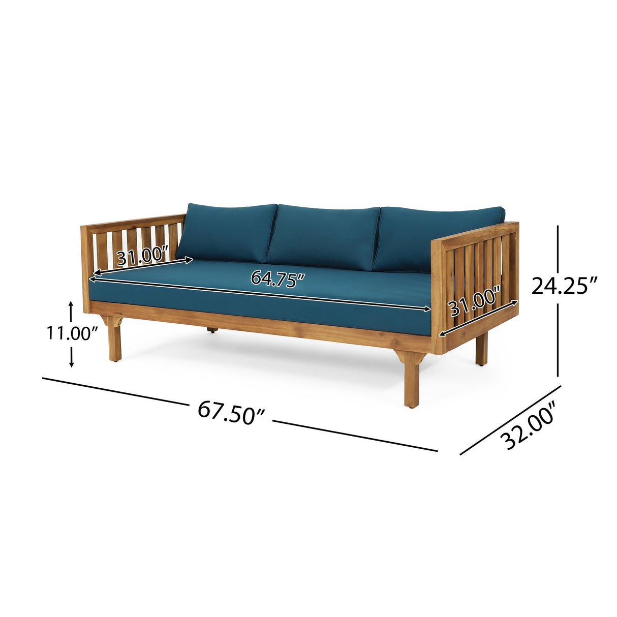 Claremont - 3 Seater Daybed Teak Acacia Wood Water Resistant Cushions
