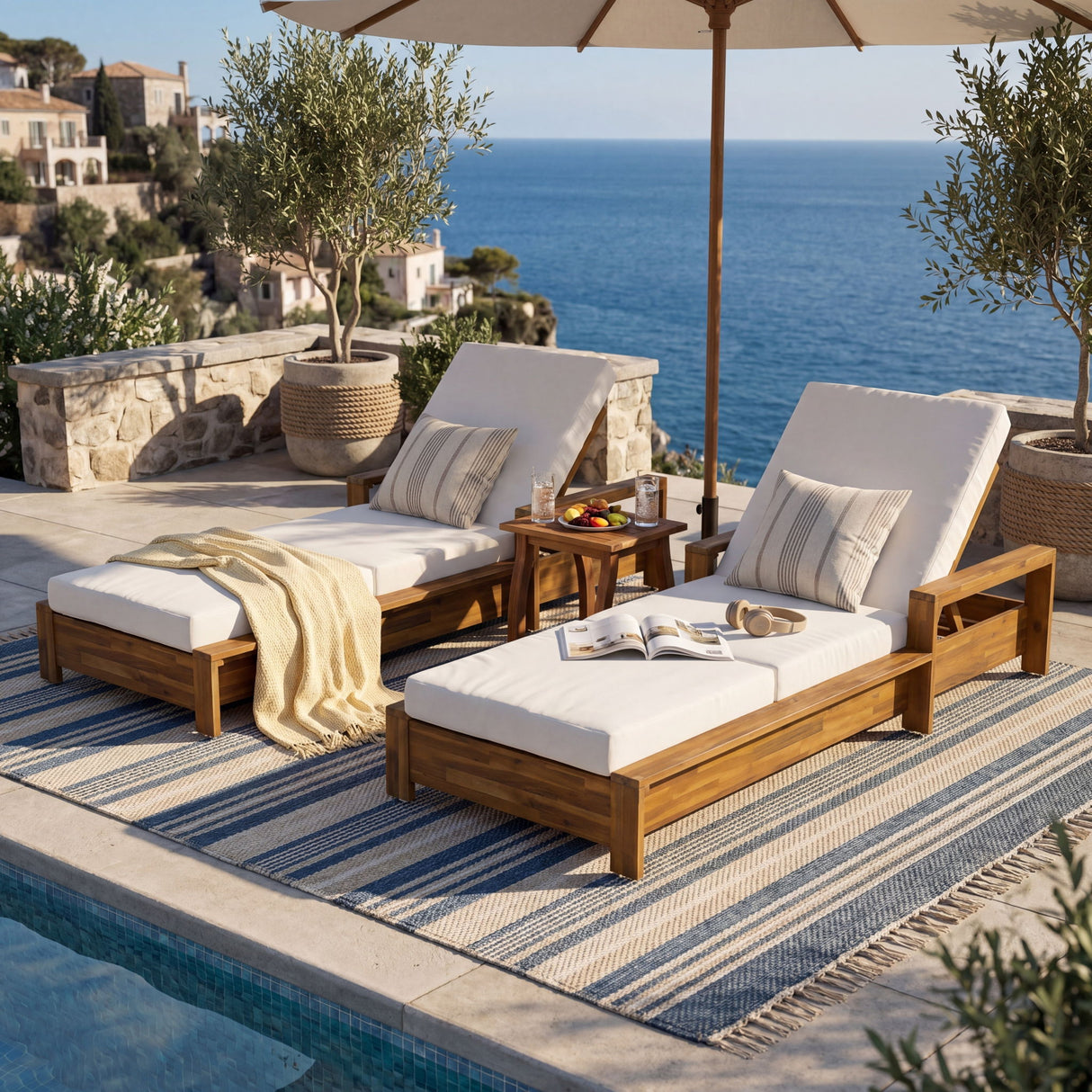 Chaise Lounge With 3 Fold Cushion Set, 3 Position Adjustable Backrest