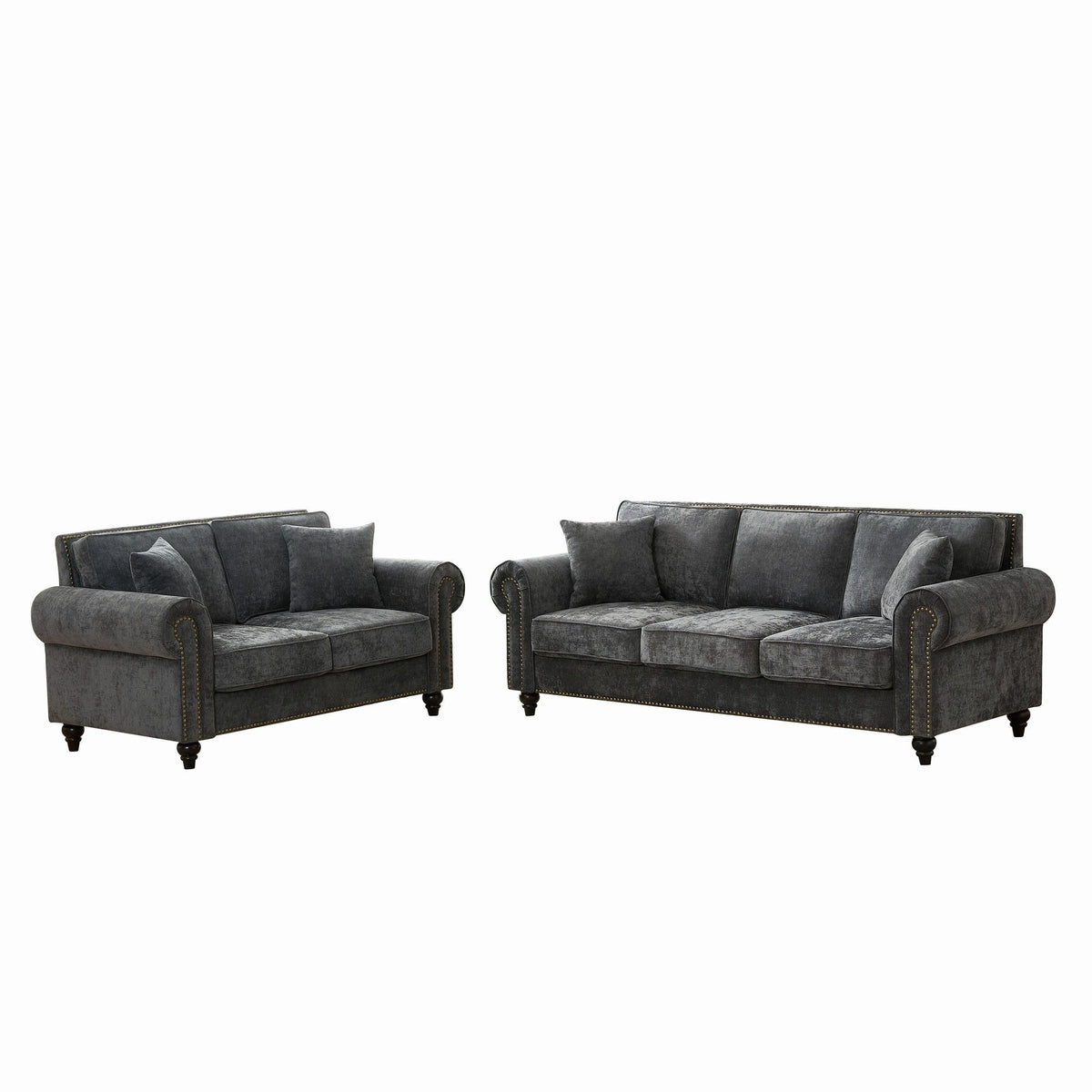 Modern 3 And 2 Seater Sofa With Rolled Arms, Tufted Upholstered Couch