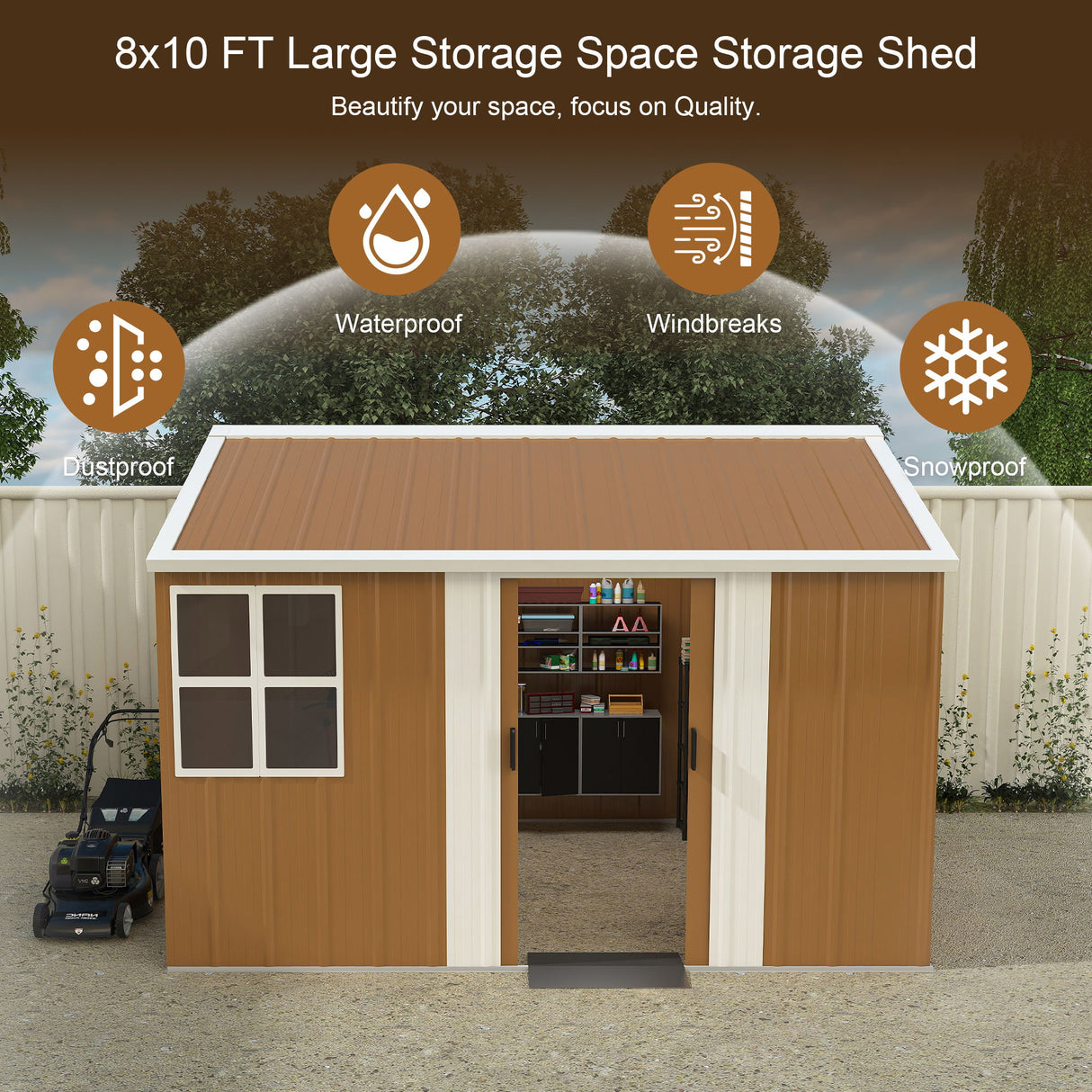 Heavy Duty Storage Shed Garden Building Weatherproof Galvanized Iron Light Brown