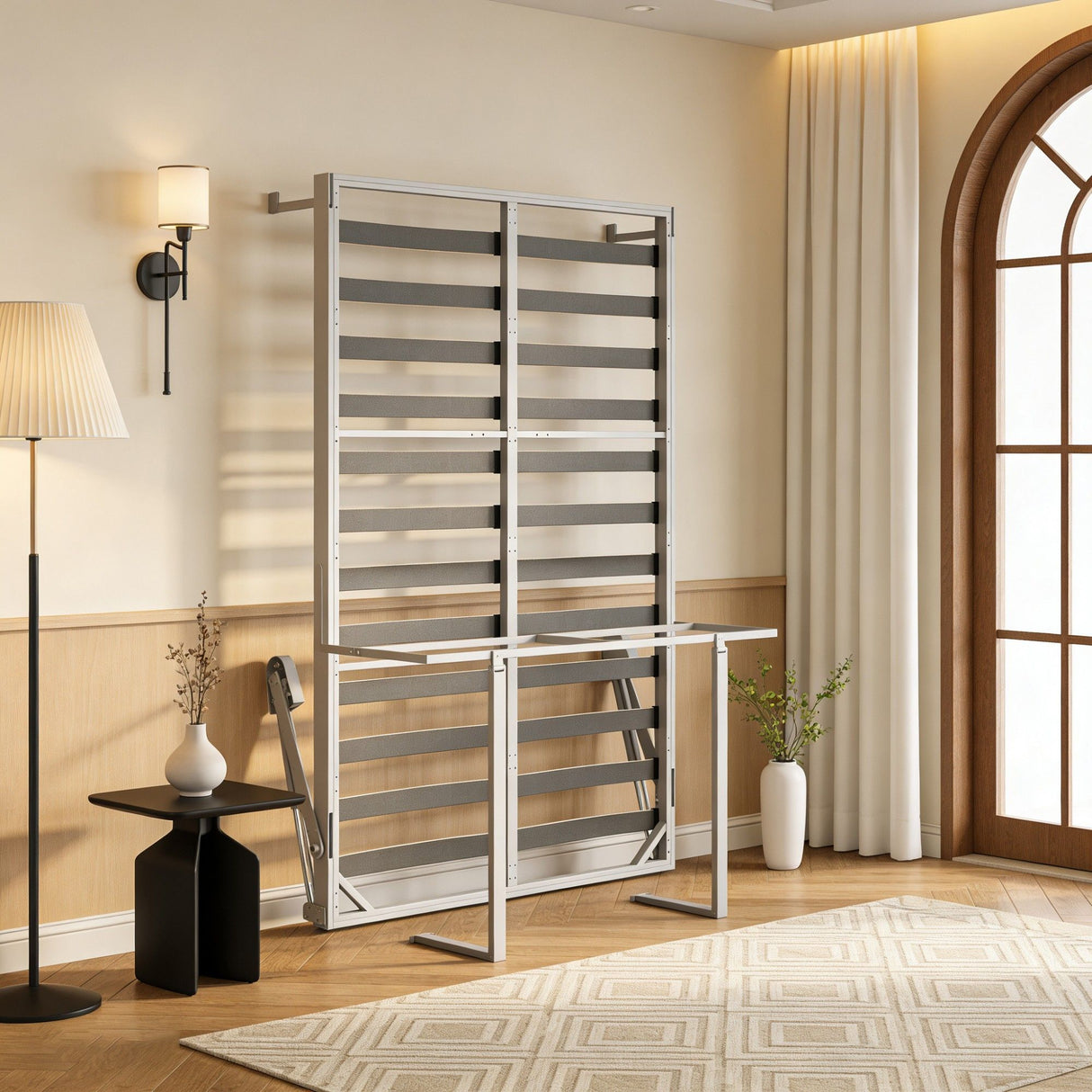 Queen Size Cabinet Wall Bed Mechanism With Desk - Gray