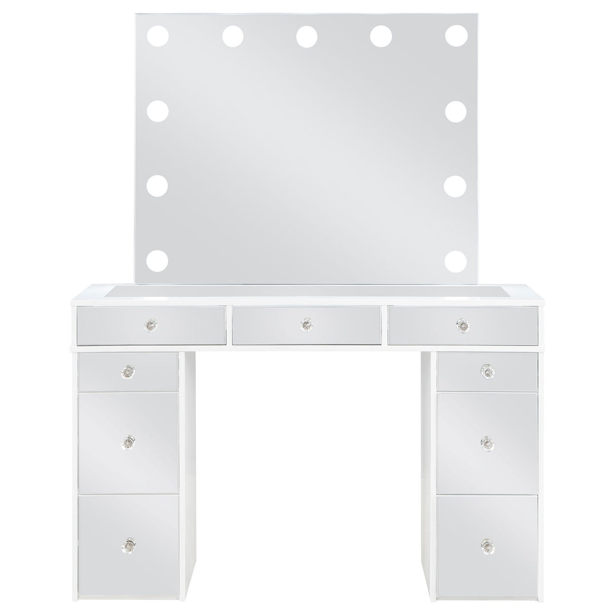 Winona - Makeup Vanity Set With Bulb Lit Mirror And Upholstered Stool - White