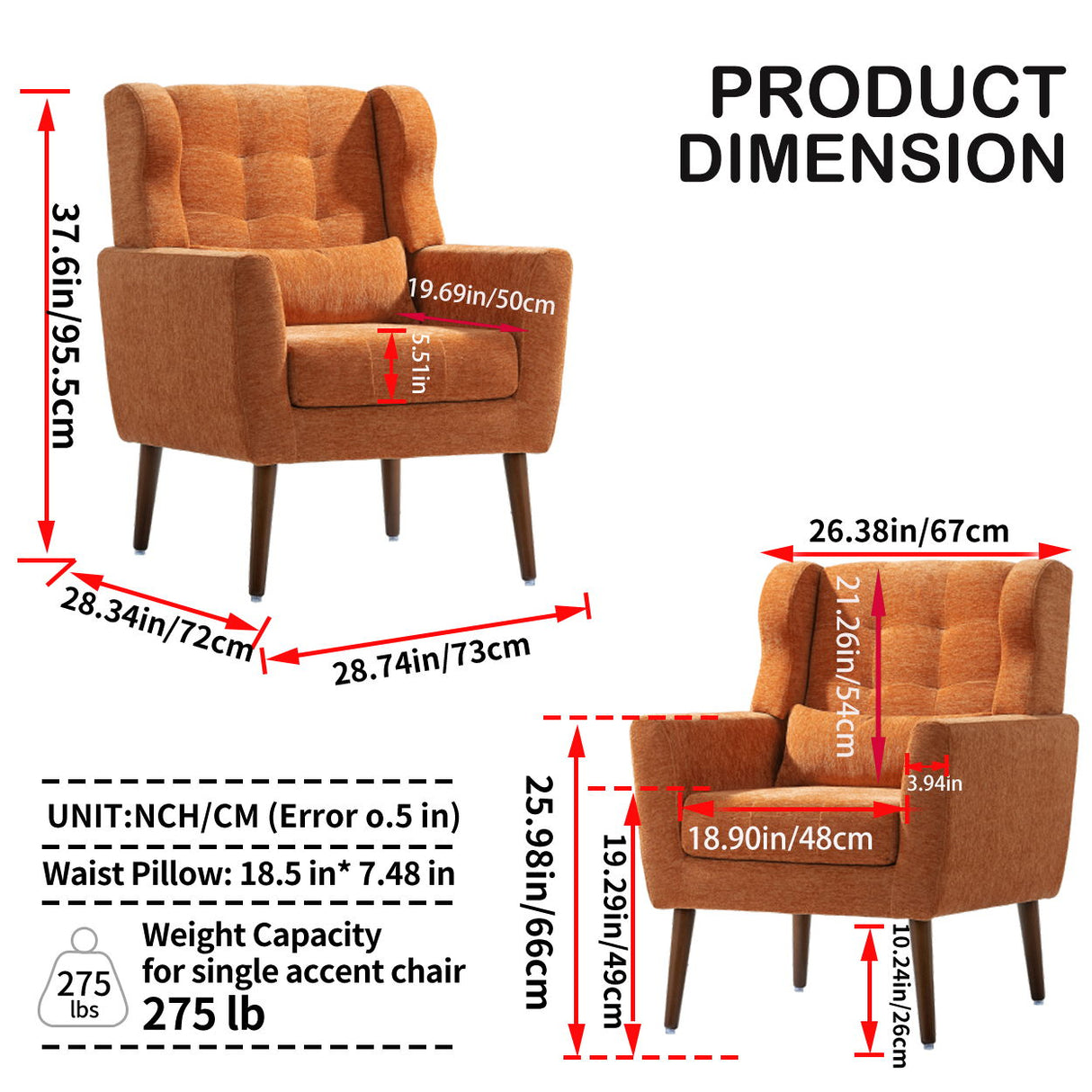 Modern Accent Chair, Arm Chairs For Living Room, Upholstered Mordern Armchair, Comfy Soft Padded Lounge Chair In Small Space, Bedroom, With Pillow, Solid Wood Leg