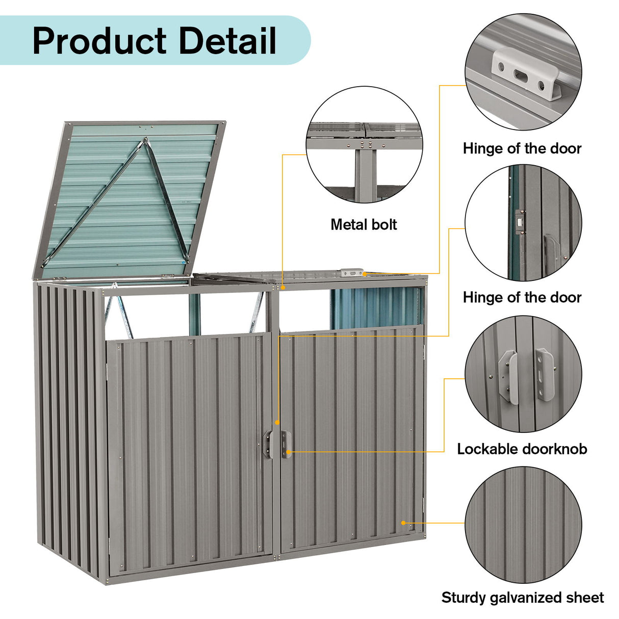Garbage Bin Shed Outdoor Storage Building Weatherproof Galvanized Steel Housing