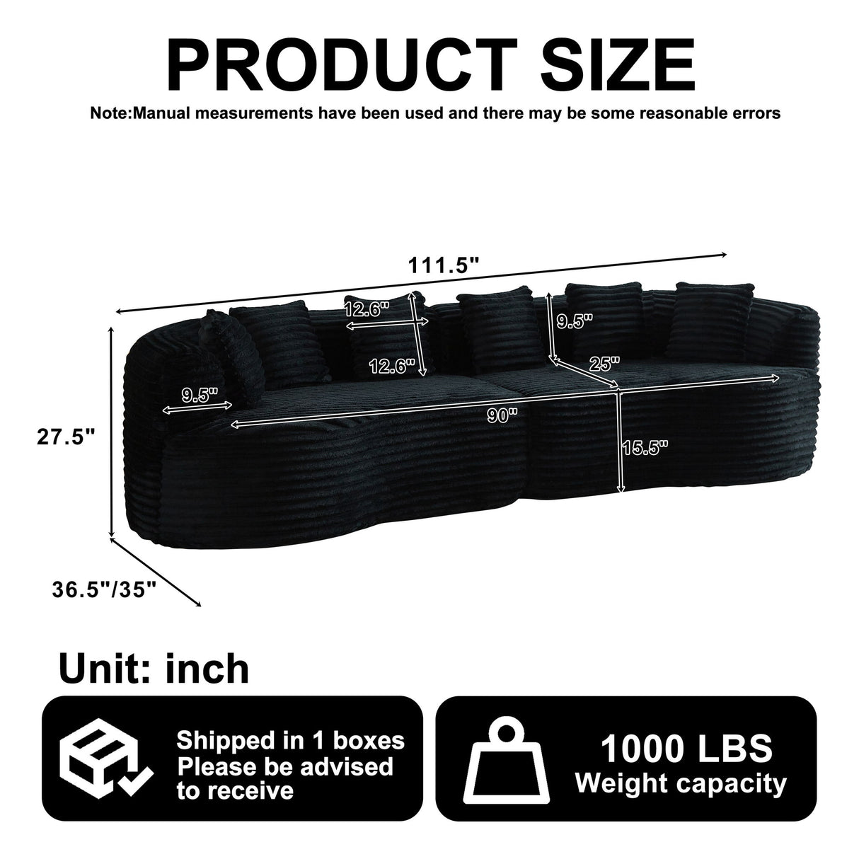 Sectional Sofa, Oversized 4 Seater With Deep Seat Design