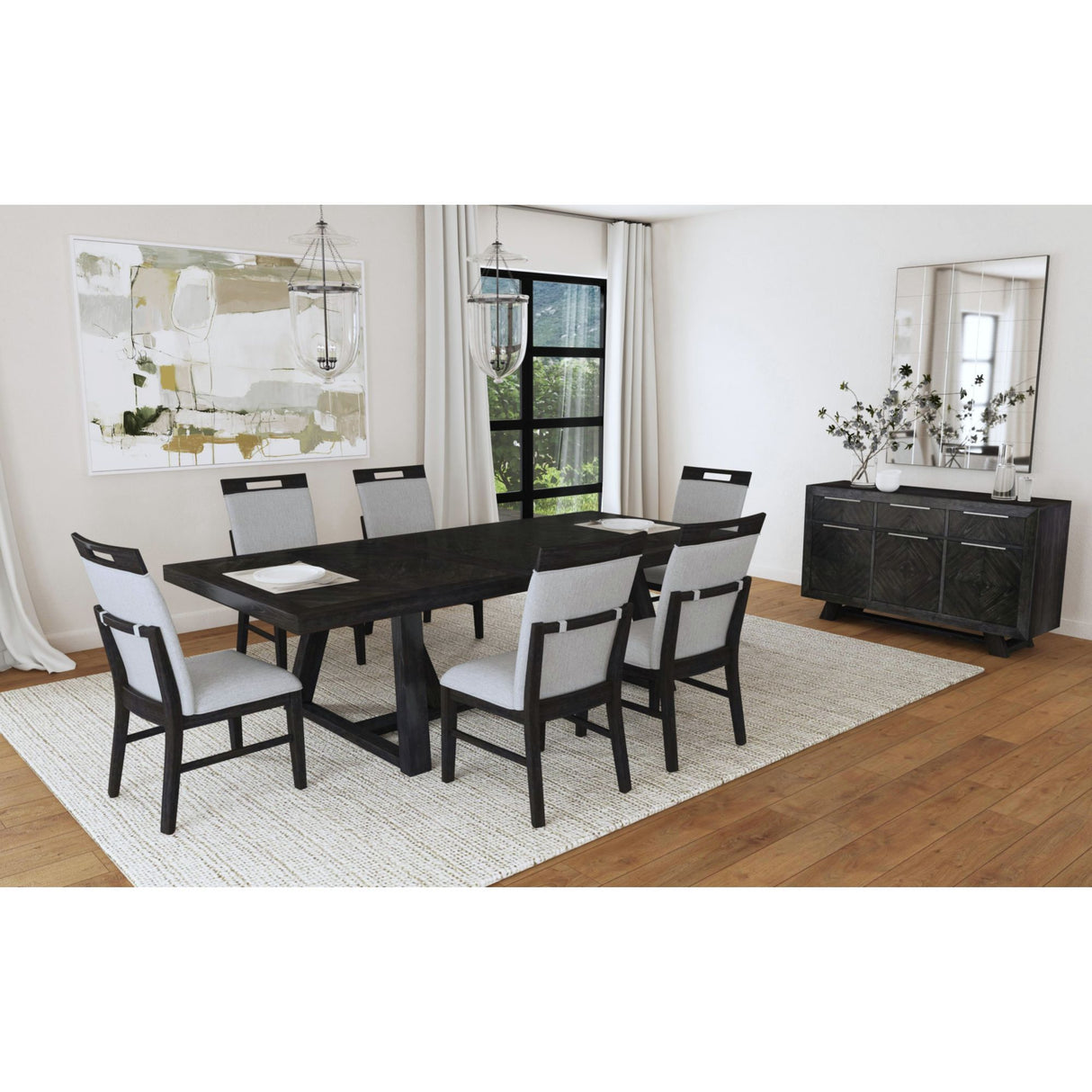 Transcend - Dining Side Chair With Fabric (Set of 2) - Charcoal And Light Gray